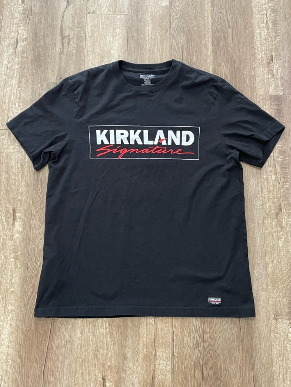 Kirkland Signature Black Short-Sleeve Logo Tee with White and Red Accents